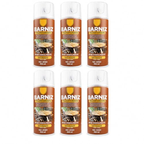 various Pintura Spray Barniz Satinado de 400 ml Adecuado para las Superficies de Metal, Madera y Plástico Pack de 6 Unidad