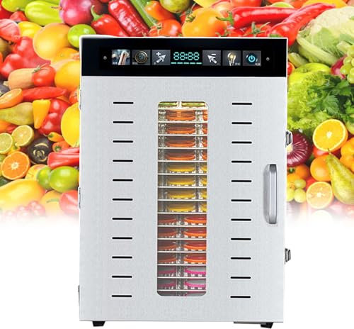 forplubossmmp Essiccatore per Alimenti con Luce Calda, Essiccatore Elettrico per Alimenti per Pesce, Carne, Frutta, Carne Secca, Erbe, Essiccatore per Alimenti Commerciale 30-90°C/86-194℉,16-Layer