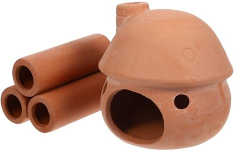 2pcs Fish Tank Landscaping Clay Pot Orniments Betta Fish Tank Fish Bowl Cave Fish Cleaner Net Tanks Aquarium Landscape Decoration Fish Spawning House Fish Shelter Decor Terracotta Generic