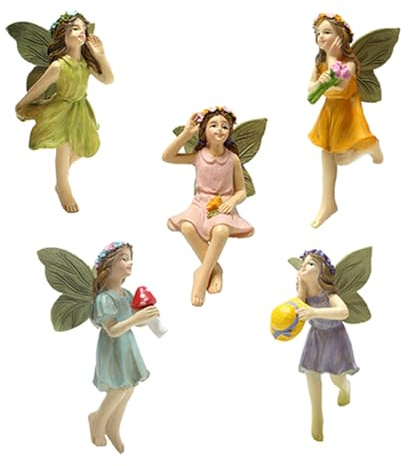 Bordhap Fairy Figurine 5PCS Resin Fairy Figures with Fly Wing Miniature Fairy Garden Figurines Lovely Fairy Statue for Landscape