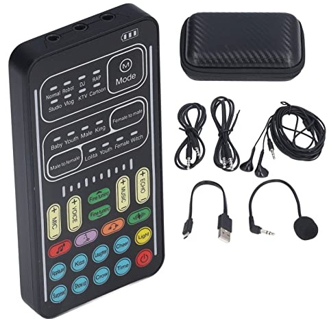 I9 Voice Changer, Mini Portable Voice Changer Device Multifunction Live Sound Card Live Streaming Equipment with Microphone for Computers Phones Tablets and Gaming Anchor