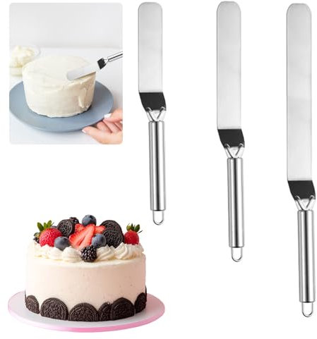LINGJIA 3 Pezzi Spatola per Dolci, Spatola Cucina, Torta Paletta Per Dolci, Vassoio D'angolo Per Torte, Spatola Per Torte, Spatola Per Crema Di Burro In Acciaio Inox, 6/8/10 Pollici, Strumenti Cottura