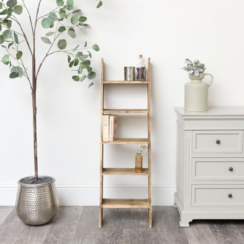Melody Maison Large Rustic Wooden Ladder Shelf - 120cm