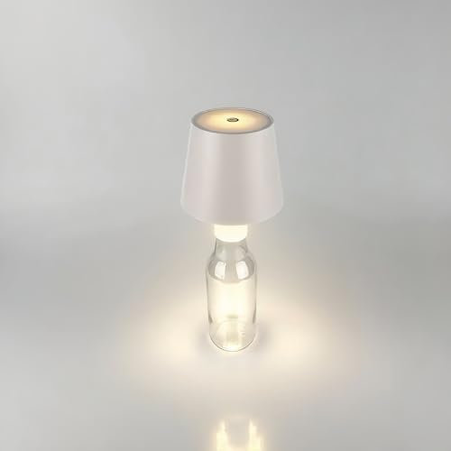 LED Lampada Bottiglia Ricaricabile USB, Controllo a Sfioramento di 3 Modalità di Temperatura Colore, 5200mAh Lampada Tappo Bottiglia Senza Fili Dimmerabile, per Ristorante, Soggiorno, Bar (Bianco)