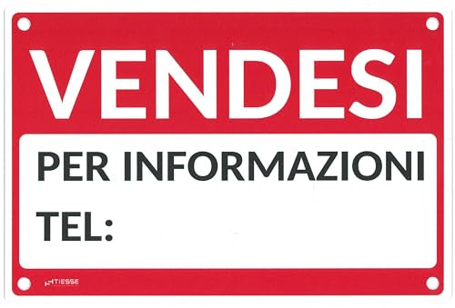 TIESSE - Cartello VENDESI - Cartello in PVC con 4 fori - Dimensione: 200x300 mm - MADE IN ITALY