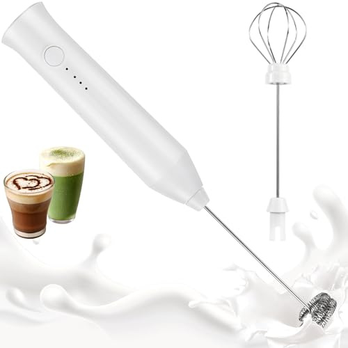 XSBAIHUO Milk Frother Handheld, Electric Coffee Foamer with 2 Stainless Steel Whisk, Battery Drink Mixer for Lattes, Cappuccino, Hot Chocolate, Matcha, High Speed Whisking Wand