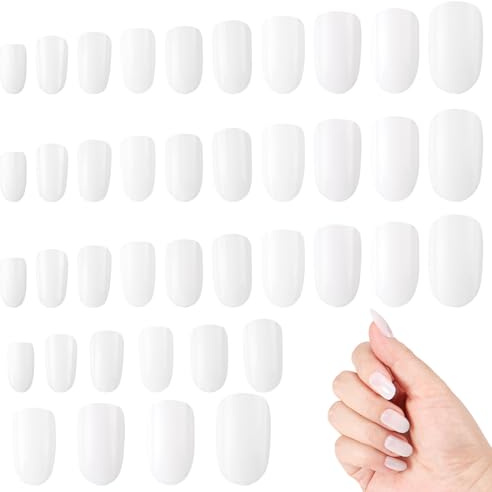 HonGien Set di 600 unghie corte ovali a copertura completa, unghie finte naturali, in acrilico, adesivi per extension per unghie, unghie finte, 10 misure, per fai da te, saloni, casa, manicure