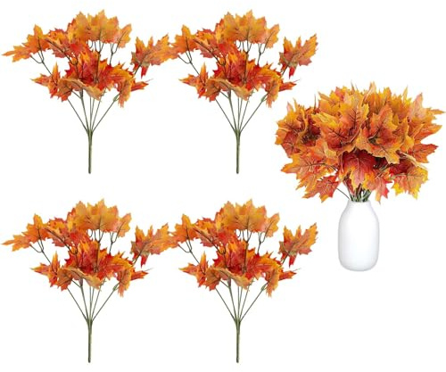 Qiblaou Plantes Artificielles 30 x 19 cm Decoration 4pcs Feuilles d'érable Artificielles Branches d'automne Fausses Branches Tiges de Feuilles d'érable Plantes d'automne