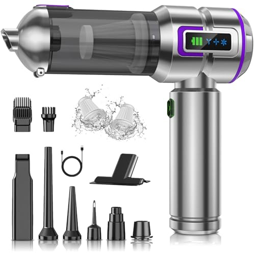 Handheld Vacuum Cleaner, 25000Pa 4-in-1 Powerful Hand Cordless Car Vacuum Cleaner with Screen, 1-Touch Dust Removal, 3 Speed Brushless Motor Car Vacuum for Home/Kitchen/Office/Car/Pet Hair, Silver