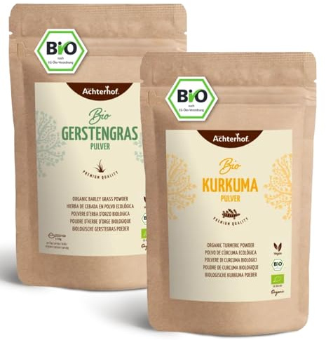 Bio Kurkuma Pulver + Bio Gerstengras Pulver | 2 x 1000g | Superfood Bundle | Achterhof
