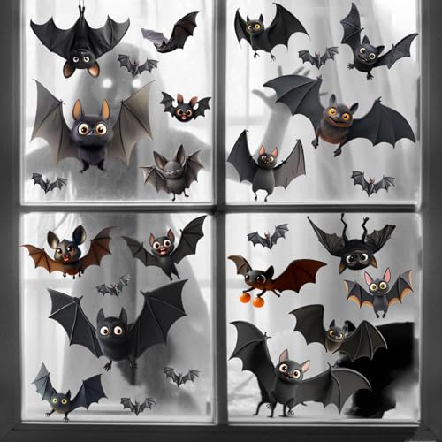 Halloween Fledermaus Wandaufkleber, Halloween Deko Fledermaus, 26 Stück, Statische Fensteraufkleber, Verschiedene Größen, Schwarz.