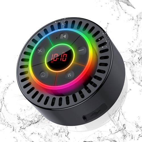 ZHINDVIS Bluetooth Speaker, Shower Speaker IPX7 Waterproof, Speakers Bluetooth Wireless with Rich Bass, Portable Speaker with LED Light, Suction Cup,8H Playtime