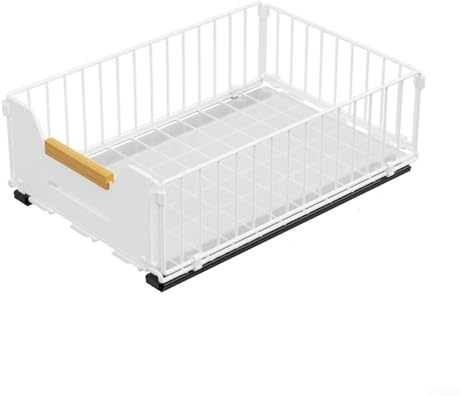 Volakebeing Pull Out Cabinet Organiser Sliding Basket Kitchen Storage Drawer Extendable Shelf Space Saver Smooth Glide Rail System for Easy Access Sturdy Carbon (White)