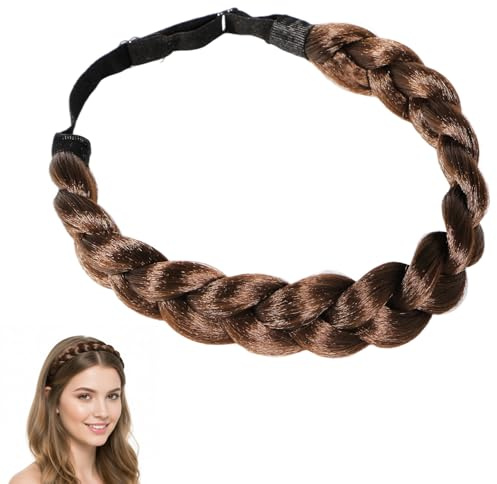 Damen Haarreif Geflochten, 3 Stränge Zopf Geflochtenes Haarband, Verstellbarer Geflochtener Haarreif für Haarschmuck Oktoberfest Damen, Dirndl, Hochzeit, Braun