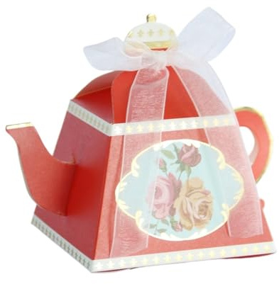 Geschenk Box 10 Stücke Hochzeit Papier Pralinenschachtel Retro Design Teekanne Süßigkeiten Tasche Verpackung Boxen for Geburtstag Party(Red)