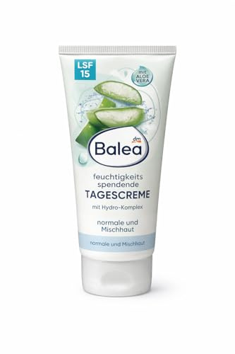 Balea Feuchtigkeitsspendende Tagescreme LSF 15 – mit Hydro-Komplex & 10% Aloe Vera – für normale & Mischhaut – vegane Gesichtspflege