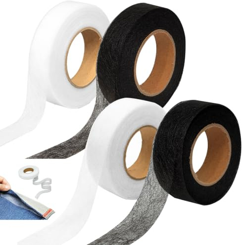 JoyEcho 4 Rollen Saumband zum Aufbügeln Waschfest, 1.5cm/2cm x 25m Bügelband für Vorhänge, Hosen Kürzen Ohne Nähen, Saumfix Bügelkleber für Textilien, Gardinen, Jeans, Kleidung (Schwarz & Weiß)