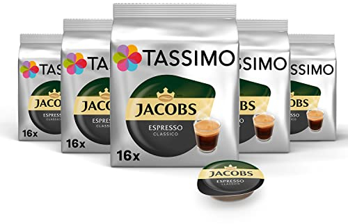 Tassimo Kapseln Jacobs Espresso Classico, 80 Kaffeekapseln, 5er Pack, 5 x 16 Getränke