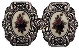 Hartmann-Knöpfe Silber antik mit Blumen Motiv mittelgrosse Trachten Schürzen Dirndl Schliesse Schnalle Verschluss Haken Metall ca 55mmx30mm Steg ca.25mm Made in Germany (1 Stück)