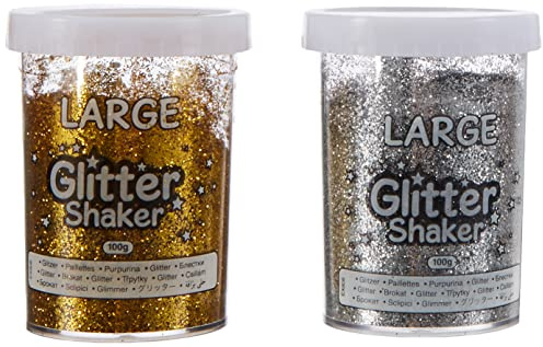 Baker Ross Extra stor glitterspridare – guld och silver för juldekoration (set med 2 ströare)
