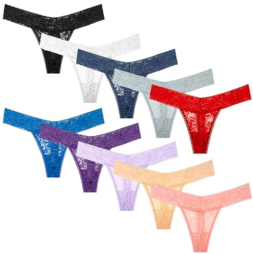 Pmrxi Pack 10 Seamless Lace Thongs for Women Plus Size XS to 5XL Breathable Panties Low Rise Stretch Cotton No Show Underwear Size Medium