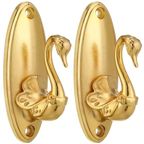 Garneck Gold Curtain Holdbacks: 2Pcs Vintage Swan Metal Tiebacks — Wall Mounted Decorative Drapery Hooks for Drapes & Window Treatment - Premium Retro Swan Room Decor - Gold Finish