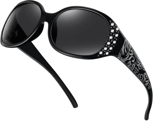 HAOLOTA Polarized Sunglasses for Women, Rhinestone Wrap Around Sunglasses with UV400 Protection