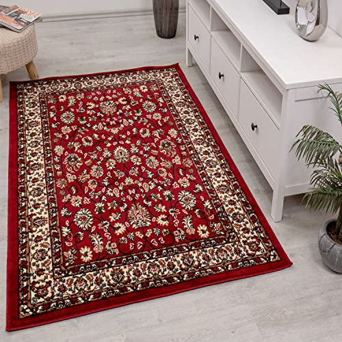 Orientalisk matta, röd, beige, grå, svart, klassisk, tätt vävd med ornament och blommotiv, färg: R2430, mått: 200 x 290 cm