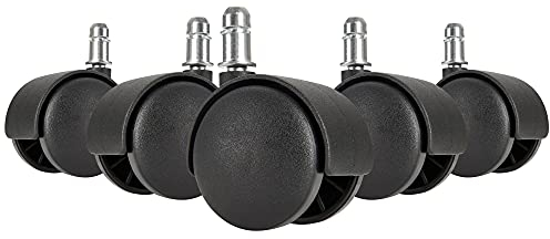 Premium Bürostuhlrollen für Hartböden: Langlebig & gleitfähig, 5er Set, 50 mm Rollendurchmesser, schwarz, Kunststoff, geeignet für Laminat/Parkett/Fliesen - KADIMA DESIGN..