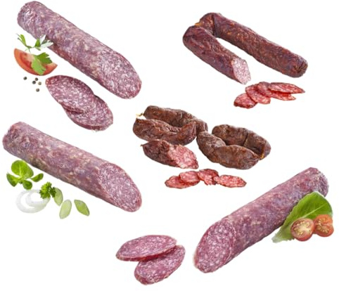 Almgourmet - Südtiroler Wild Wurst (780g) - Zusammenstellung aus 5 Spezialitäten - u.a. mit Hirschwurzen und Wildschweinsalami