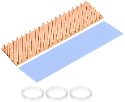 sourcing map Copper Heatsink 70x20x3mm with Thermal Pad and Rubber Ring for M.2 SSD Module, PC, Laptop Cooler 1 Set