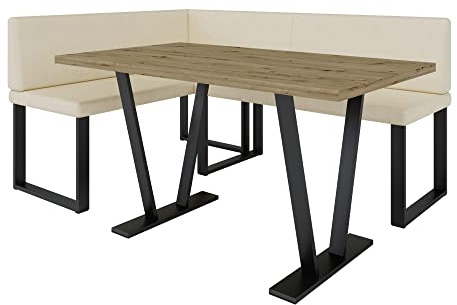 Eckbank Akiko Metal mit Tisch - Eckbankgruppe für Ihrem Esszimmer, Küche modern, Sitzecke, Essecke. Perfekt für Küche, Büro und Rezeption. Solide und Starke Verarbeitung. (Soft 18, 142x196 Links)