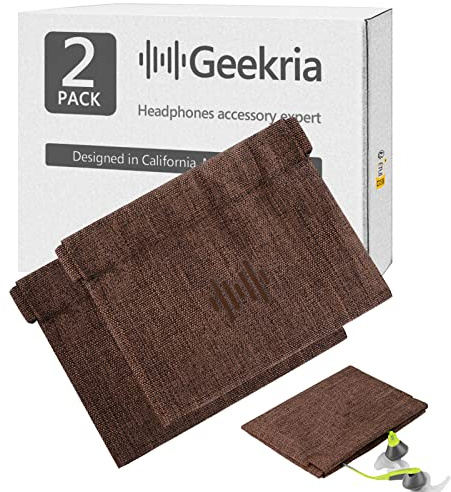 Geekria 2 Pack Sports Earbuds Pouch, Fitness Earbuds Protective Case, In-Ear Headphones Travel Bag Compatible with Apple EarPods, JayBird X3, Jabra WAVE, Ausdom S10 (Brown)