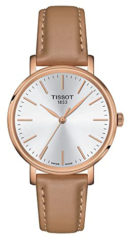 Tissot Womens Tissot Everytime Lady 316L Stainless Steel case with Rose Gold PVD Coating Quartz Watch, Beige, Leather, 16 (T1432103601100)