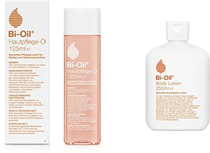 Bi-Oil Hautpflege-Öl | Spezielles Hautpflegeprodukt | Hilft bei Dehnungsstreifen und Narben | 125 ml & Body Lotion | Feuchtigkeitsspendende 2-Phasen Body Lotion mit Öl | vegan | 250 ml