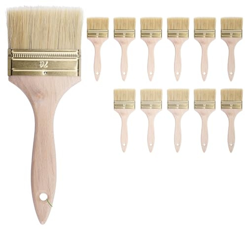 ToolSpace 12x Flachpinsel Set 102mm Naturborsten Buchenholzgriff Lackpinsel | Lasurpinsel Malerpinsel Streichpinsel für Lack Beize Holzlasur Wandfarbe Lasur Holz Möbel Wände Fenster Türrahmen DIY