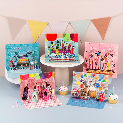 Rileys & Co - Biglietti pop up per compleanno, per donne e uomini, biglietti di compleanno 3D, biglietti pop-up per compleanno, set di 5 biglietti popup, biglietti di auguri di buon compleanno