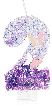 Geburtstagskerzen Zahlen 2, Schmetterling Kerzen Geburtstag, Personalisierte Manuell Geburtstagskerzen, Lila Pailletten Kuchendeko, Tortendeko 2 Geburtstag für Frauen Mädchen Geburtstags Jubiläum