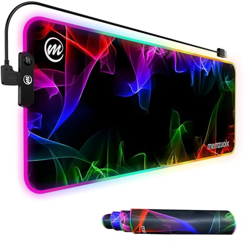 Musmatta LED RGB spelmusmatta med coola 16 belysningslägen, USB stor musmatta för skrivbordsdator/tangentbord, vattentät, fläckbeständig, halkfri bas, Seiko-kanter, dyna mus svart, 80 × 30 cm