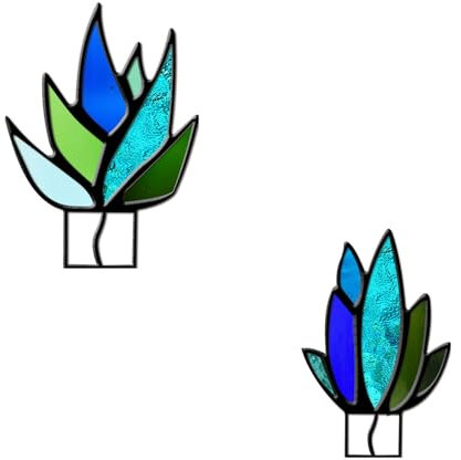 YEZILUU 2 Kombinationen, 3 Kombinationen, Sukkulenten, Buntglas-Agavenglas, dekorativ (ohne Töpfe) für Arbeitsplatten, Innendekorationen, Geschenke für Pflanzenliebhaber (Farbiges Blau)