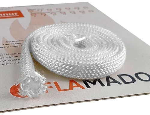 Feuerfest 123 - Ofendichtschnur Ø 8 mm x 2 Meter, Hohlkordeldichtschnur für Kaminofen, hitzebeständig bis 500 °C, Glasgewebe, Abdichtung für Kamine & Öfen, reißfest