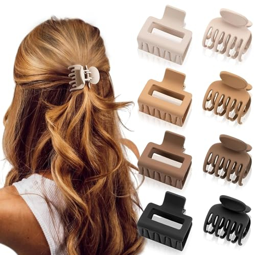 8pcs Kleine Haarspangen für Damen, 4 Stück rechteckige mit 4 Doppelreihen Haarspangen für Damen(Brown)