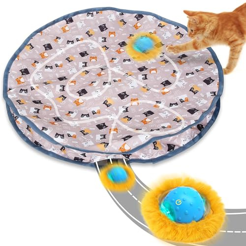 PUHOHUN Pelota de Juguetes para Gatos Adultos de Interior | Juguete Interactivo Automático | Juego de Atrapar Ratones (Marrón)