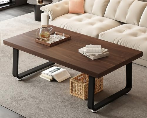 HSH Couchtisch Holz Wohnzimmertisch Industrie Design Beistelltisch für Wohnzimmer Sofatisch Eleganter Kaffeetisch Coffee Table Walnuss 120B x 55T x 46.5H cm | Metallgestell Als Kaffeetisch mit Sofatisch platzsparend im Wohnraum