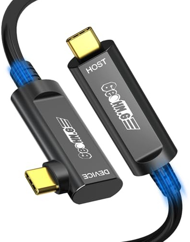 Câble USB C Coudé 90 Degrés Fibre Optique 15M, 10Gbps Active Optical USB 3.2 Gen2 avec Puce Allemande SiliconLine, Longue Distance pour Machine Vision, Caméra 4K Logitech, VR/AR, Vidéoconférence