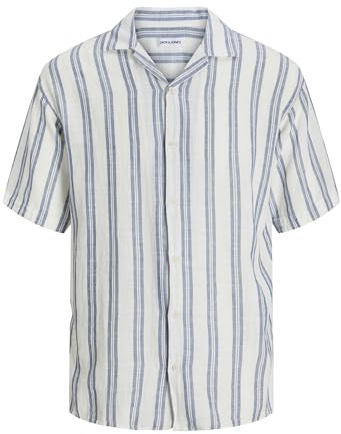 JACK & JONES Jjeenzo randig resort skjorta Ss Sn kortärmad skjorta, Vit, M
