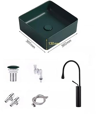 Lavabo De Baño Lavabo sobre encimera nórdico, Lavabo Cuadrado de cerámica Verde Mate, Lavabo for baño, balcón, Lavabo for el hogar Fregaderos para Recipientes De Baño (Color : B)
