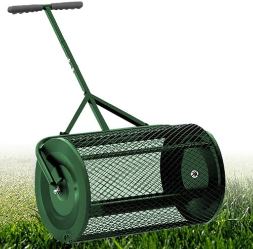 Esparcidor de abono for suelo de 24.0 in, esparcidor manual de musgo de turba for jardín, esparcidor de estiércol de malla metálica ligero y duradero con mango ajustable en forma de T, for plantar en