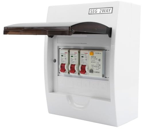 Consumer Unit, 2 Way Garage and Caravan Electrical Panel, 40A 30mA 1P+N RCD+6A 1P+16A 1P Circuit Breakers, for Workshops and Outbuildings