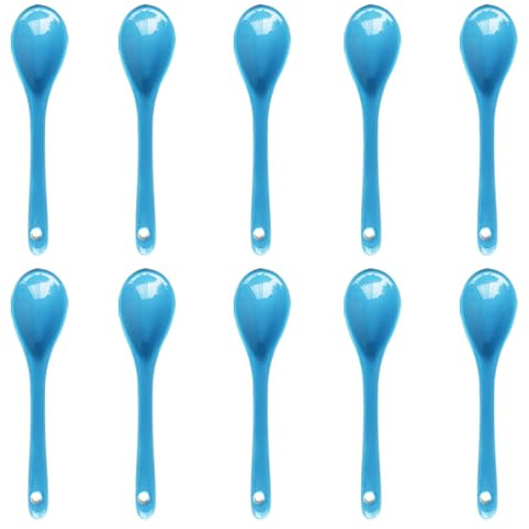 Pirhosigma, 10 cucchiaini in ceramica da 11,9 cm, per caffè, uova, dessert, yogurt, tè, tè con latte, azzurro